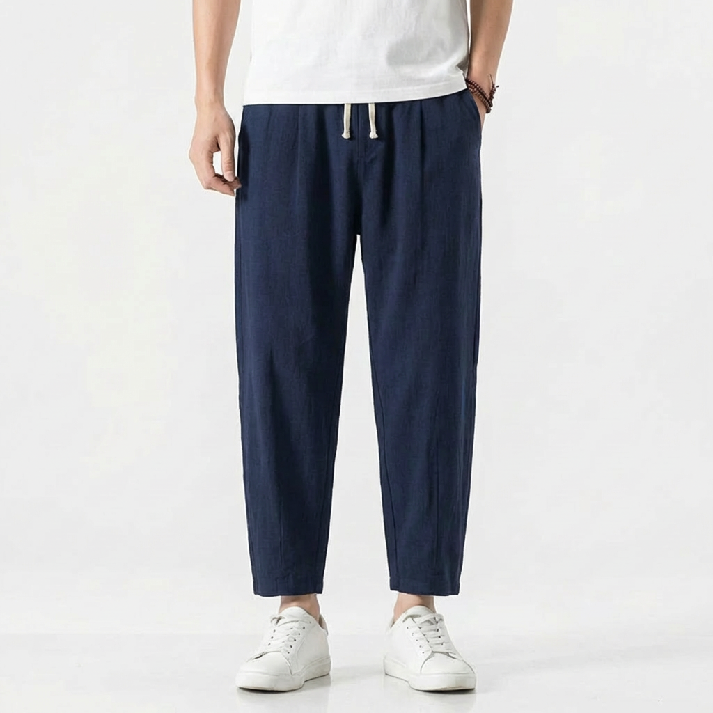 Pantalones Harem de Algodón para Hombre con Cintura Elástica y Cordón Ajustable
