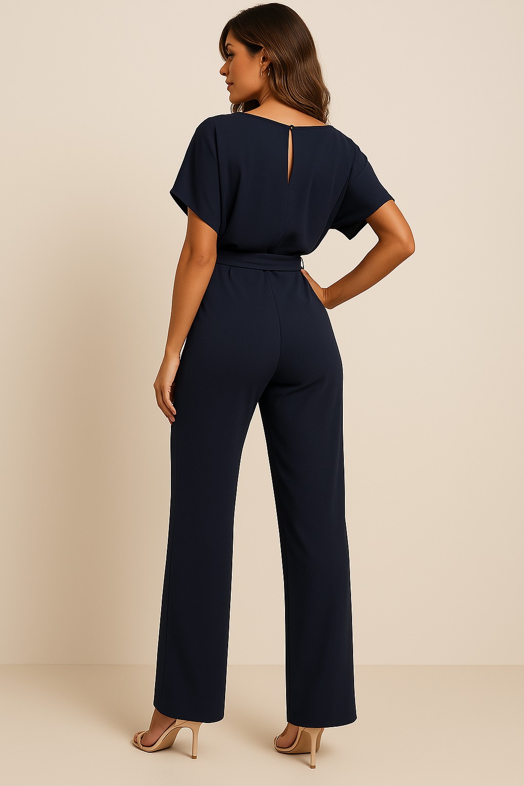 Mono de Pernera Ancha para Mujer con Cinturón y Manga Corta Estilo Kimono