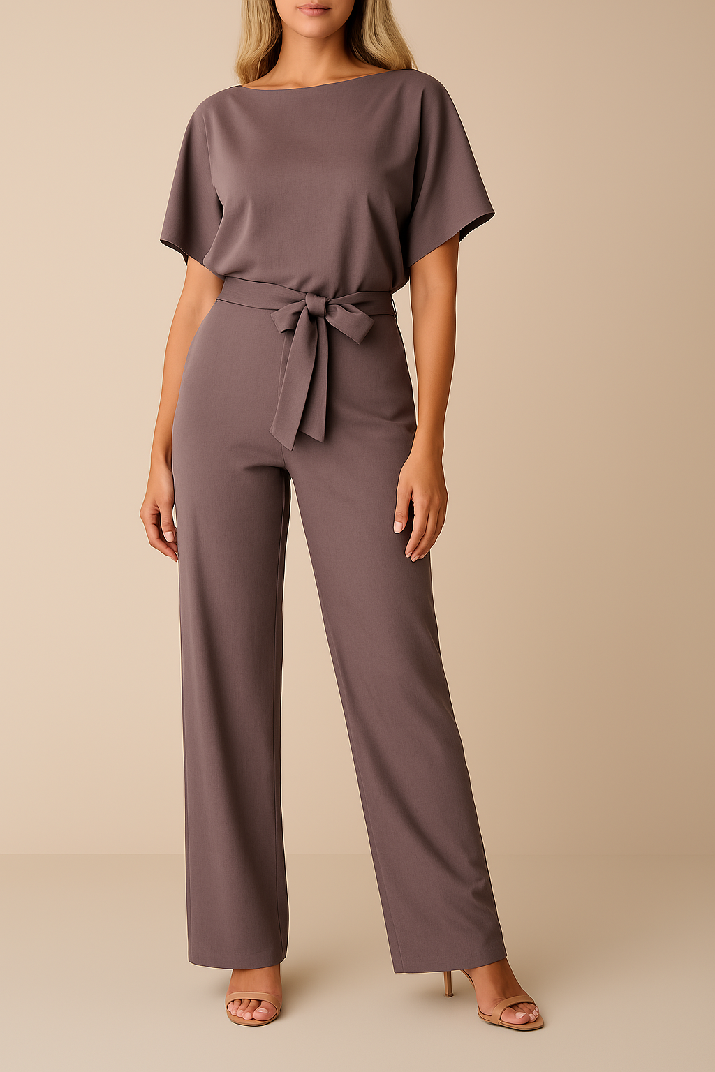 Mono de Pernera Ancha para Mujer con Cinturón y Manga Corta Estilo Kimono