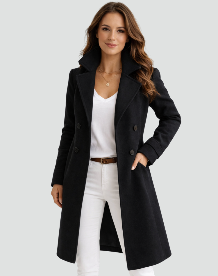 Gabardina Midi de Mujer con Doble Botonadura Corte Entallado y Cuello Clásico