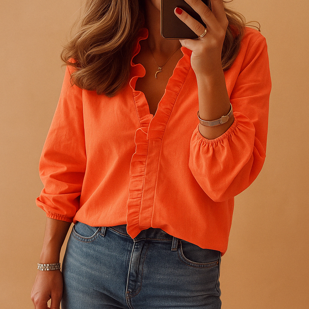 Camisa de Gasa con Volantes y Manga Larga Estilo Casual para Mujer