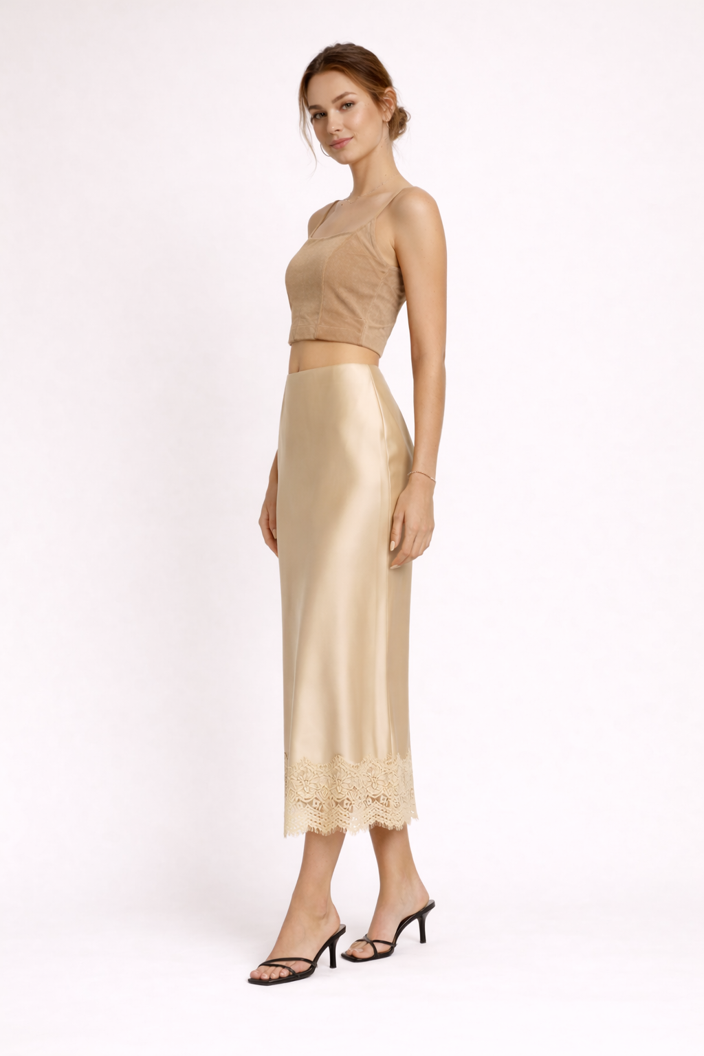Falda maxi para mujer con detalle de encaje y corte recto — soiree