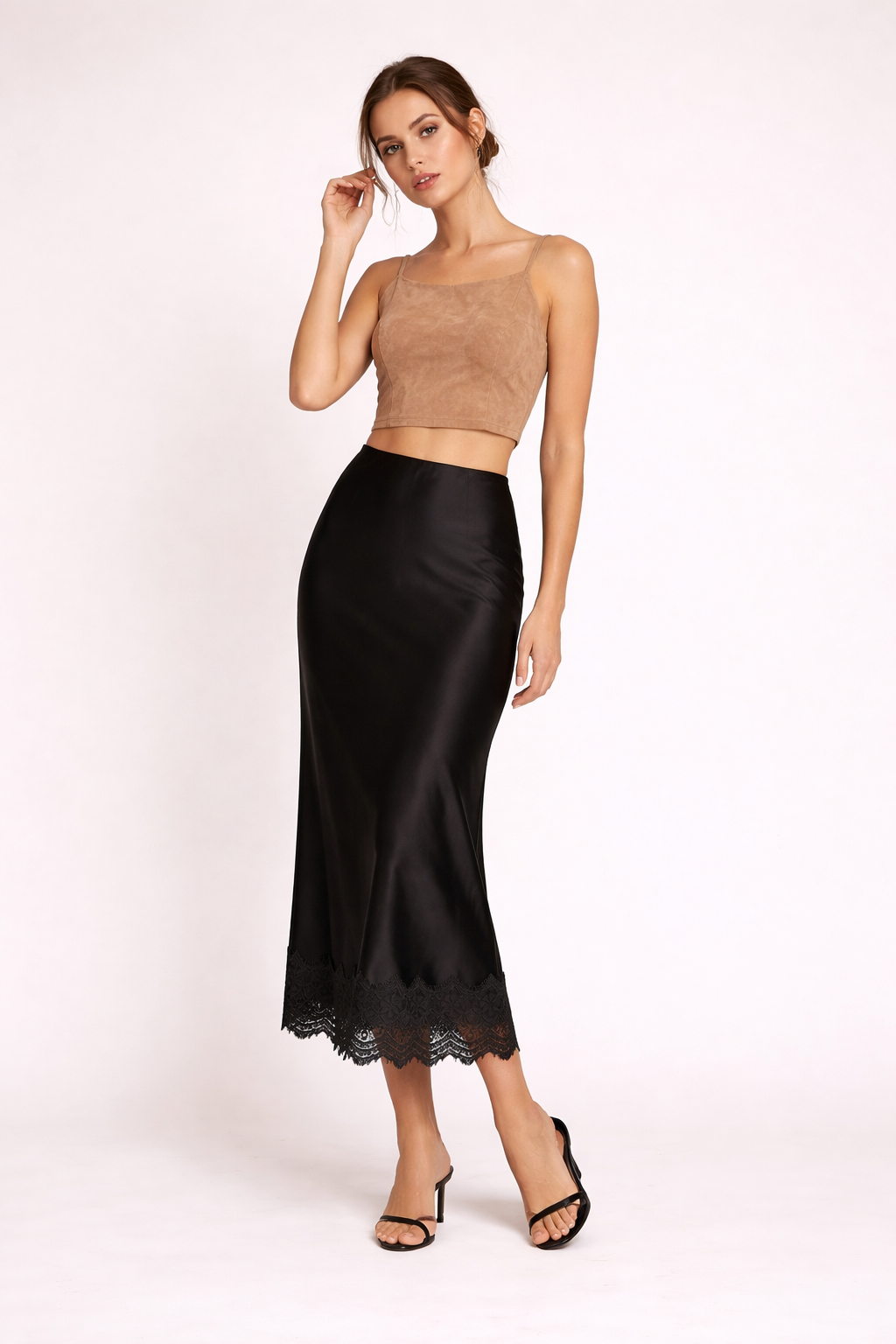 Falda maxi para mujer con detalle de encaje y corte recto — soiree