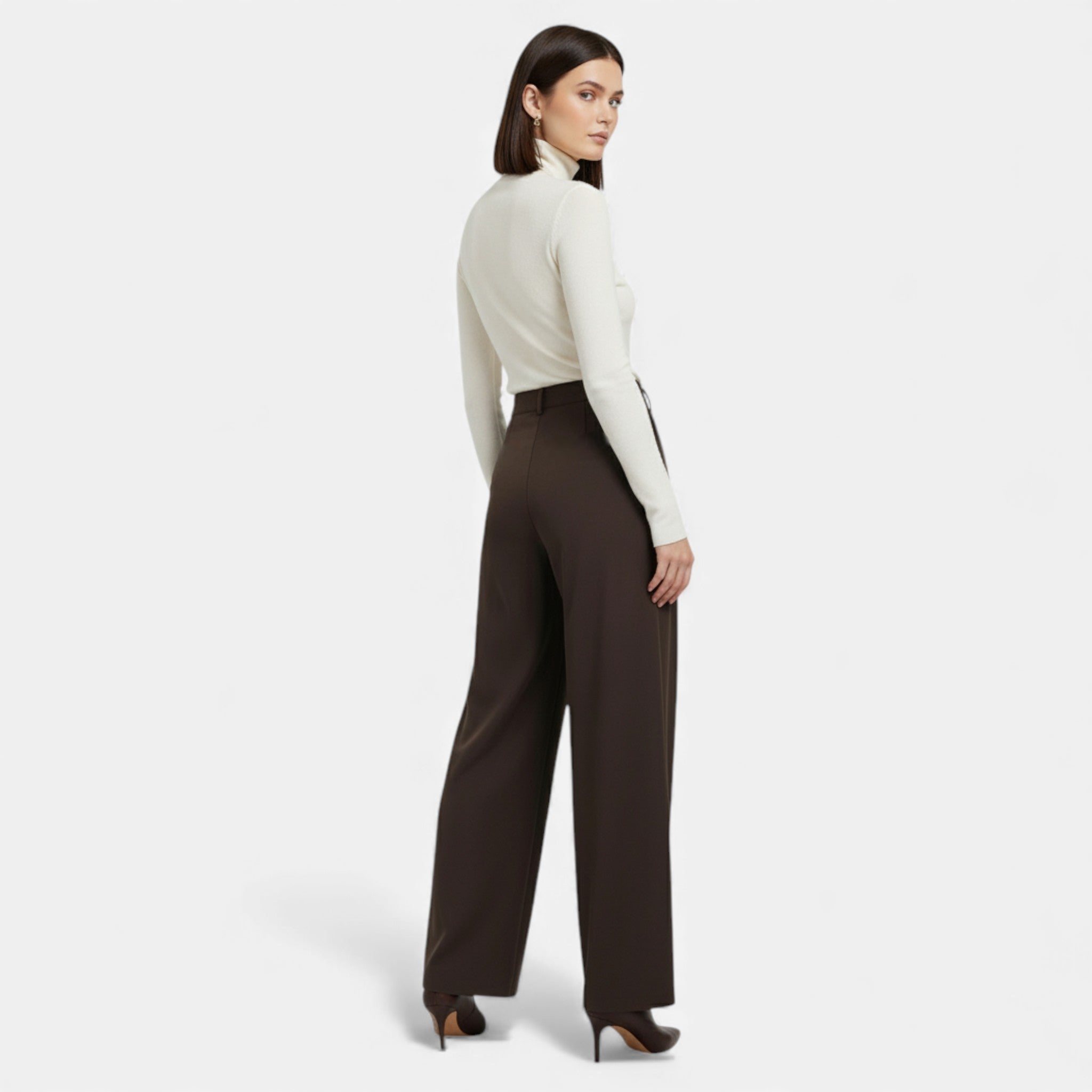 Pantalones de Pierna Ancha con Pinzas Jacquard y Cintura Alta para Mujer