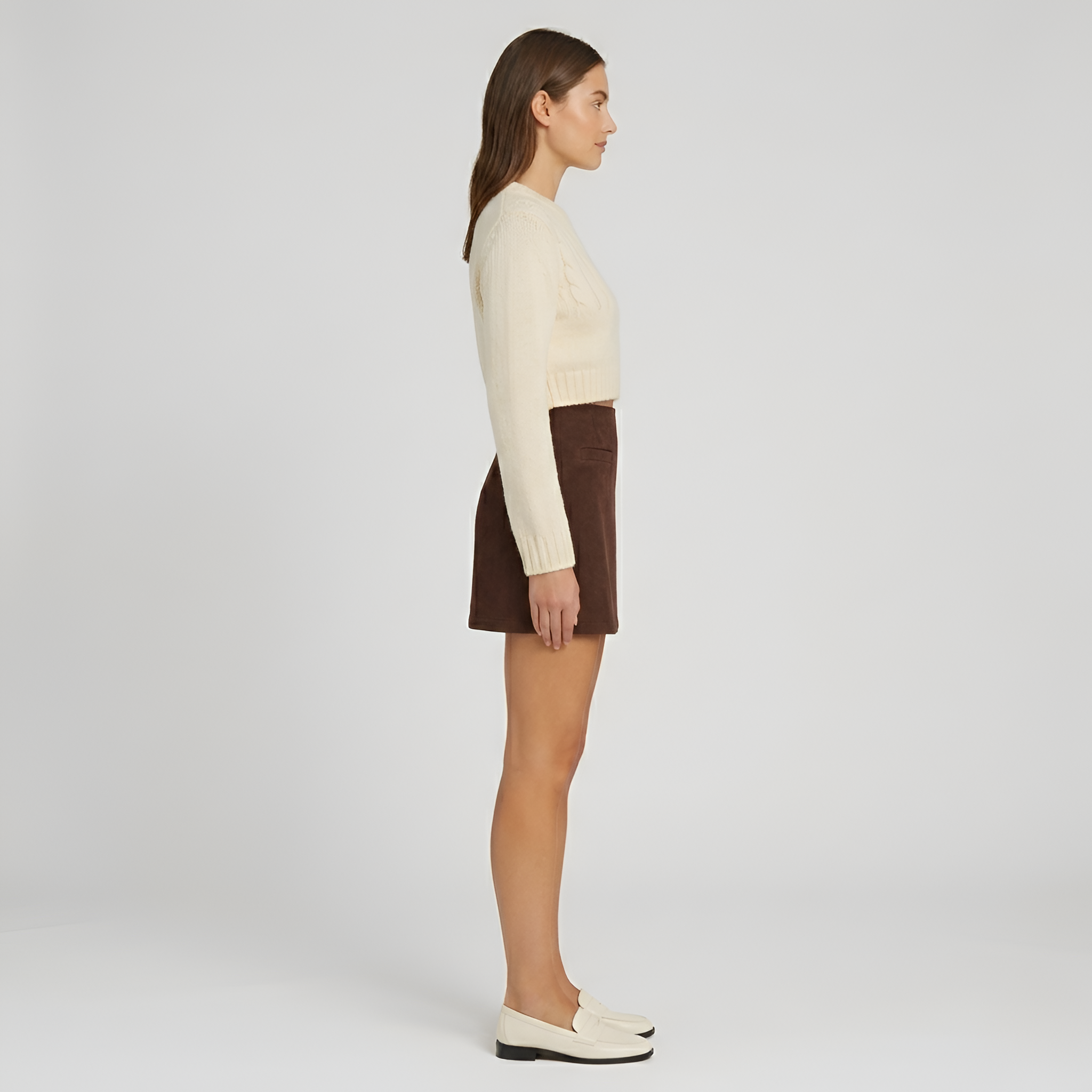 Conjunto de Dos Piezas para Mujer Suéter de Punto Trenzado y Minifalda de Cintura Alta
