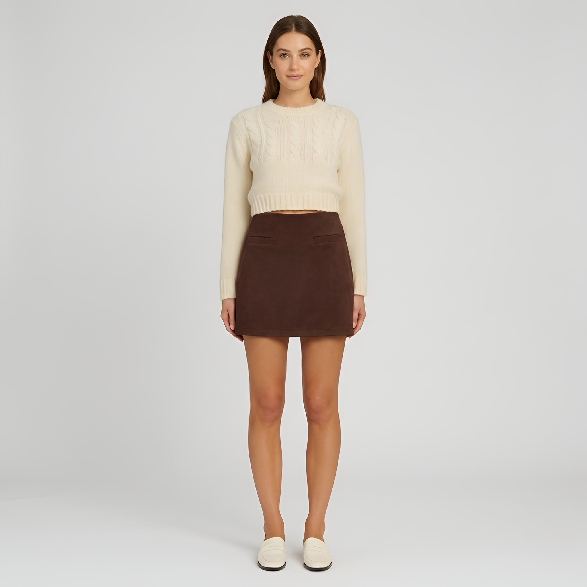 Conjunto de Dos Piezas para Mujer Suéter de Punto Trenzado y Minifalda de Cintura Alta