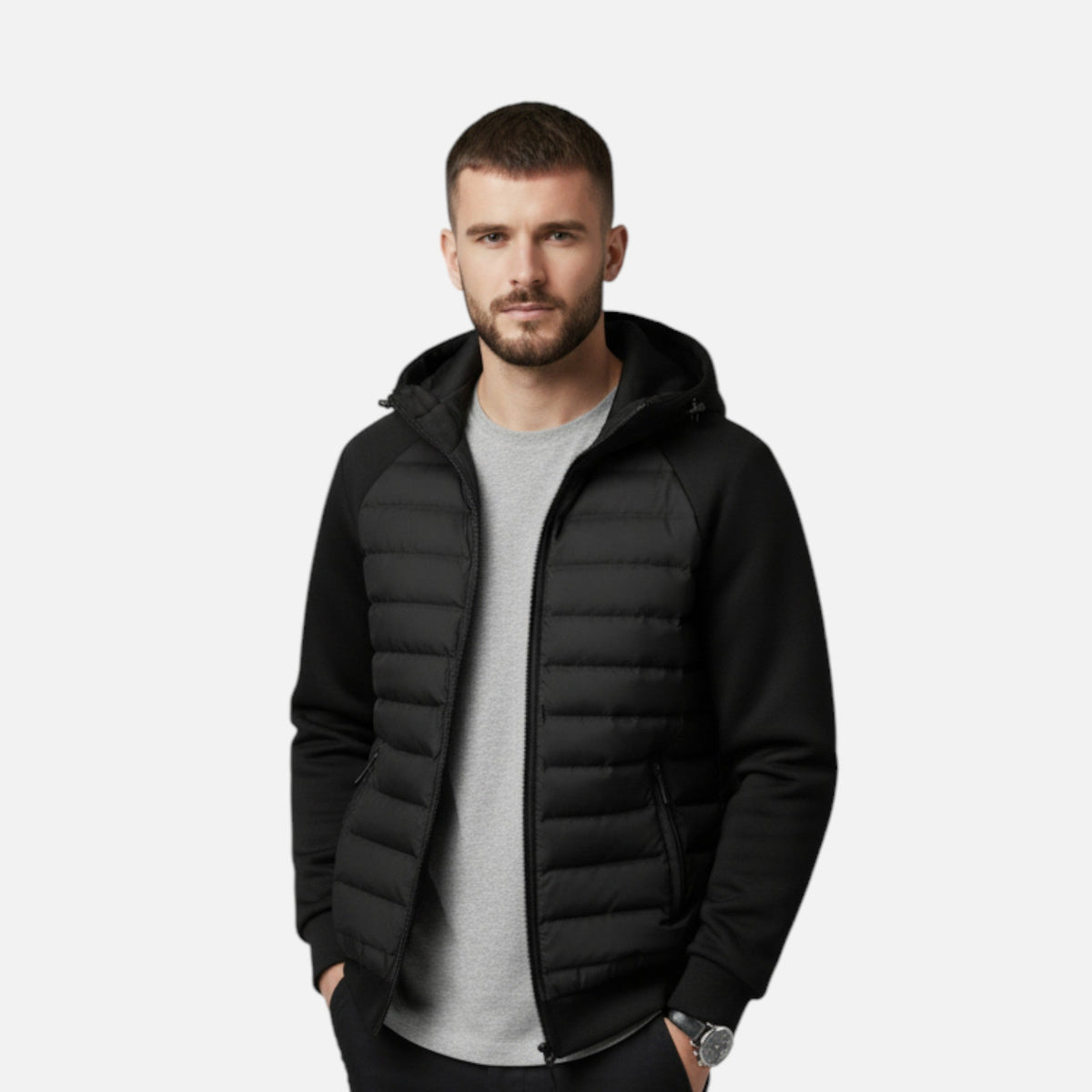Chaqueta Acolchada de Hombre con Capucha Ajustable y Bolsillos Múltiples