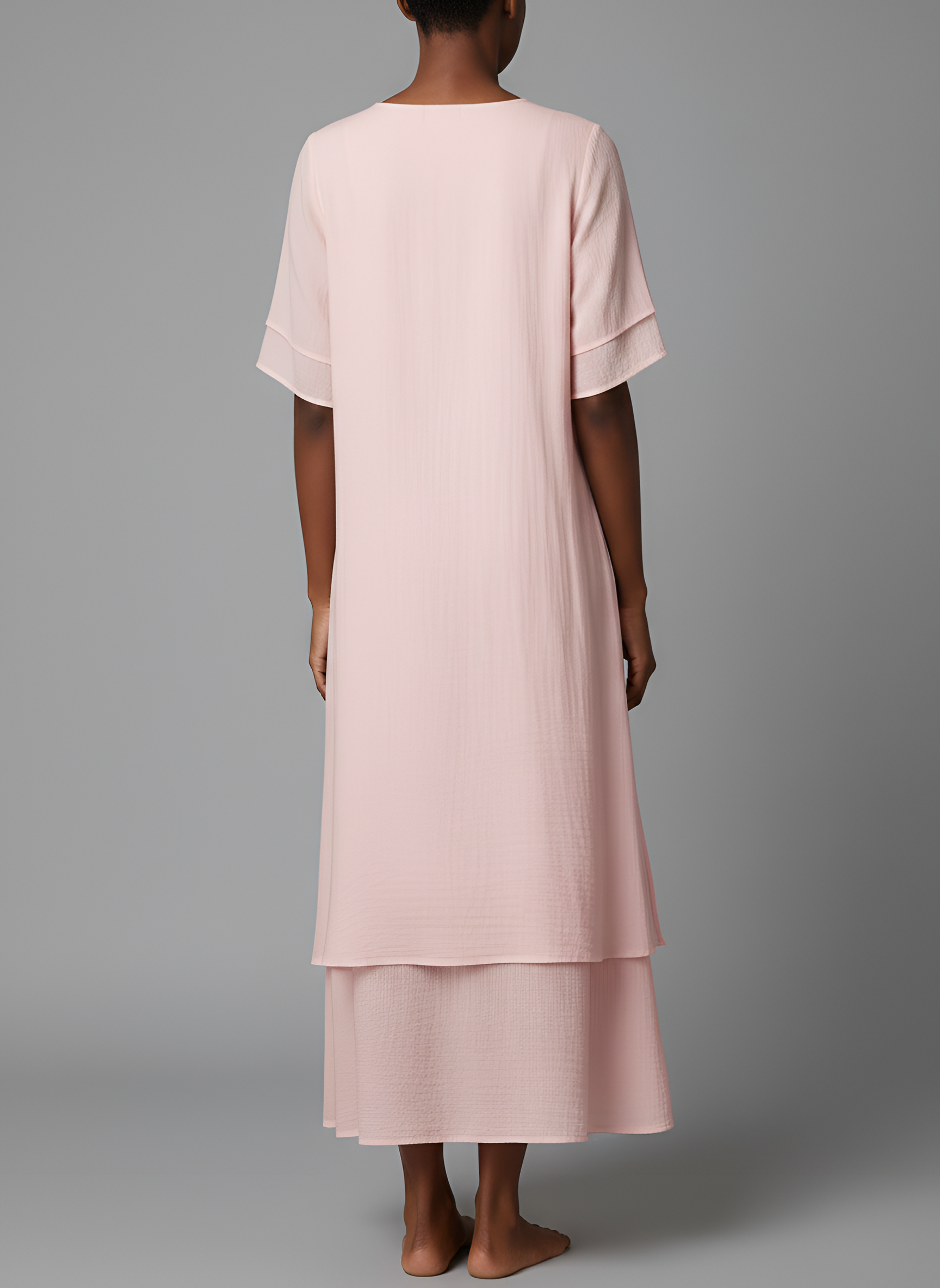Vestido Largo de Mezcla de Algodón con Manga Corta y Dobladillo Irregular