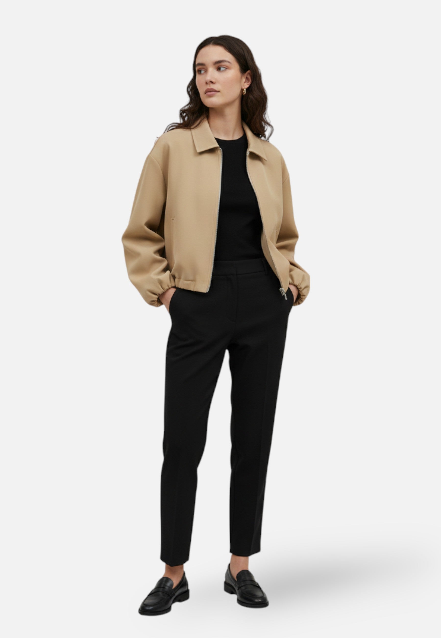 Chaqueta Bomber Corta para Mujer con Cremallera y Cuello de Solapa