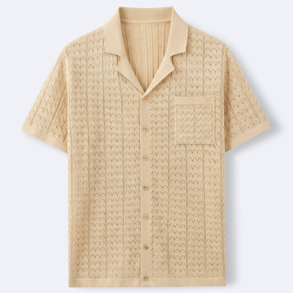 Polo de punto para hombre con patrón geométrico y bolsillo — vacaciones
