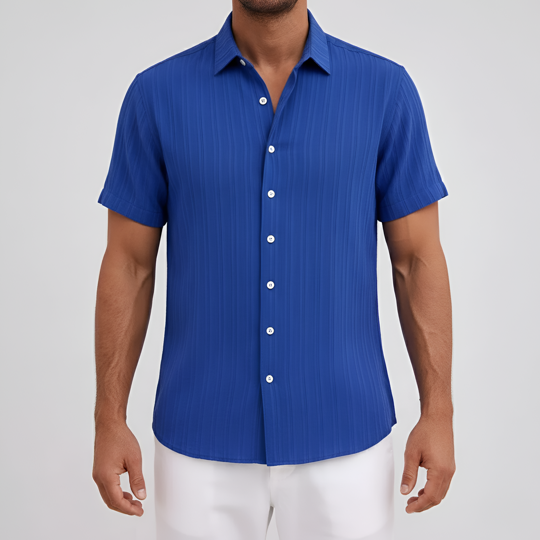 Camisa de Mezcla de Algodón para Hombre de Manga Corta con Cuello y Botones