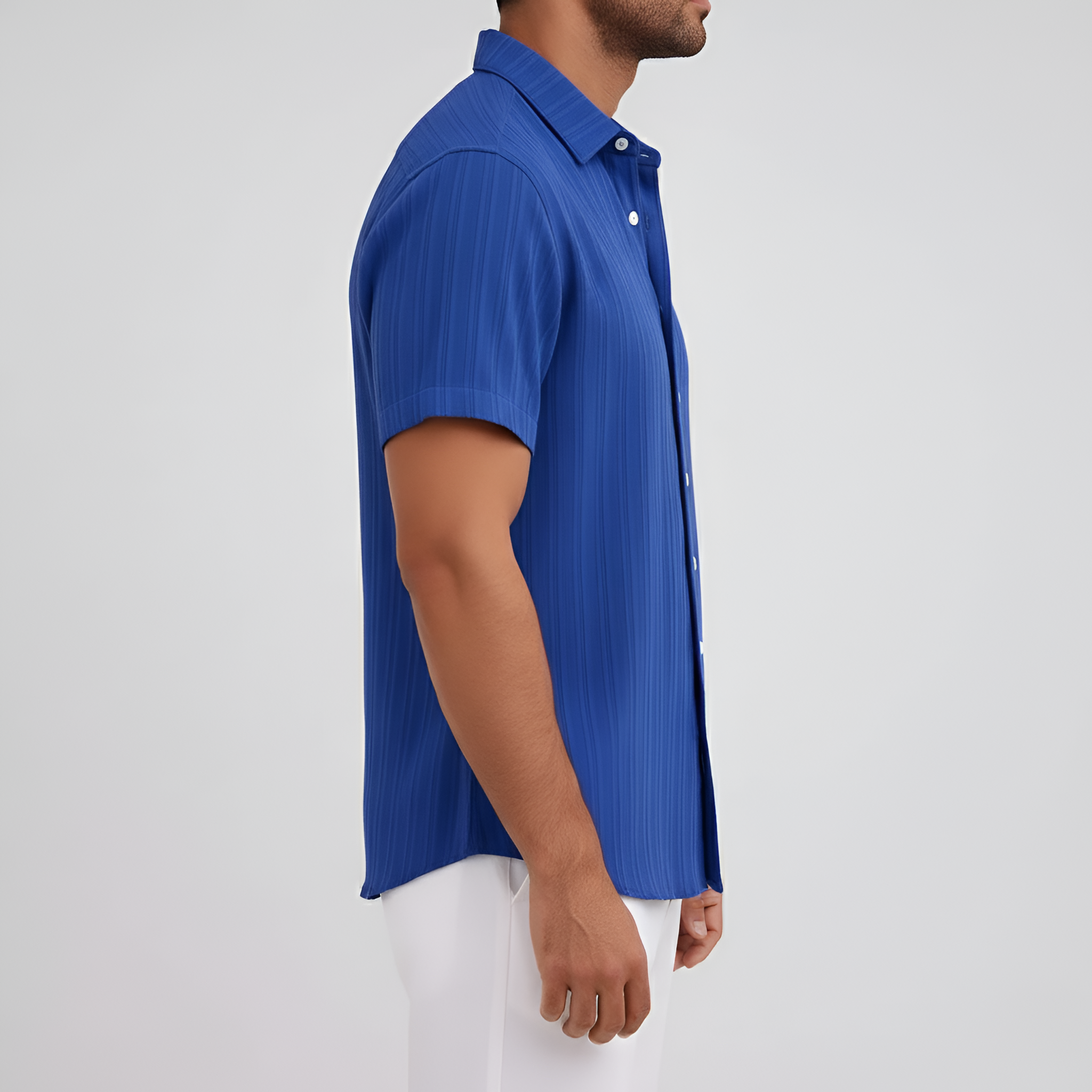Camisa de Mezcla de Algodón para Hombre de Manga Corta con Cuello y Botones