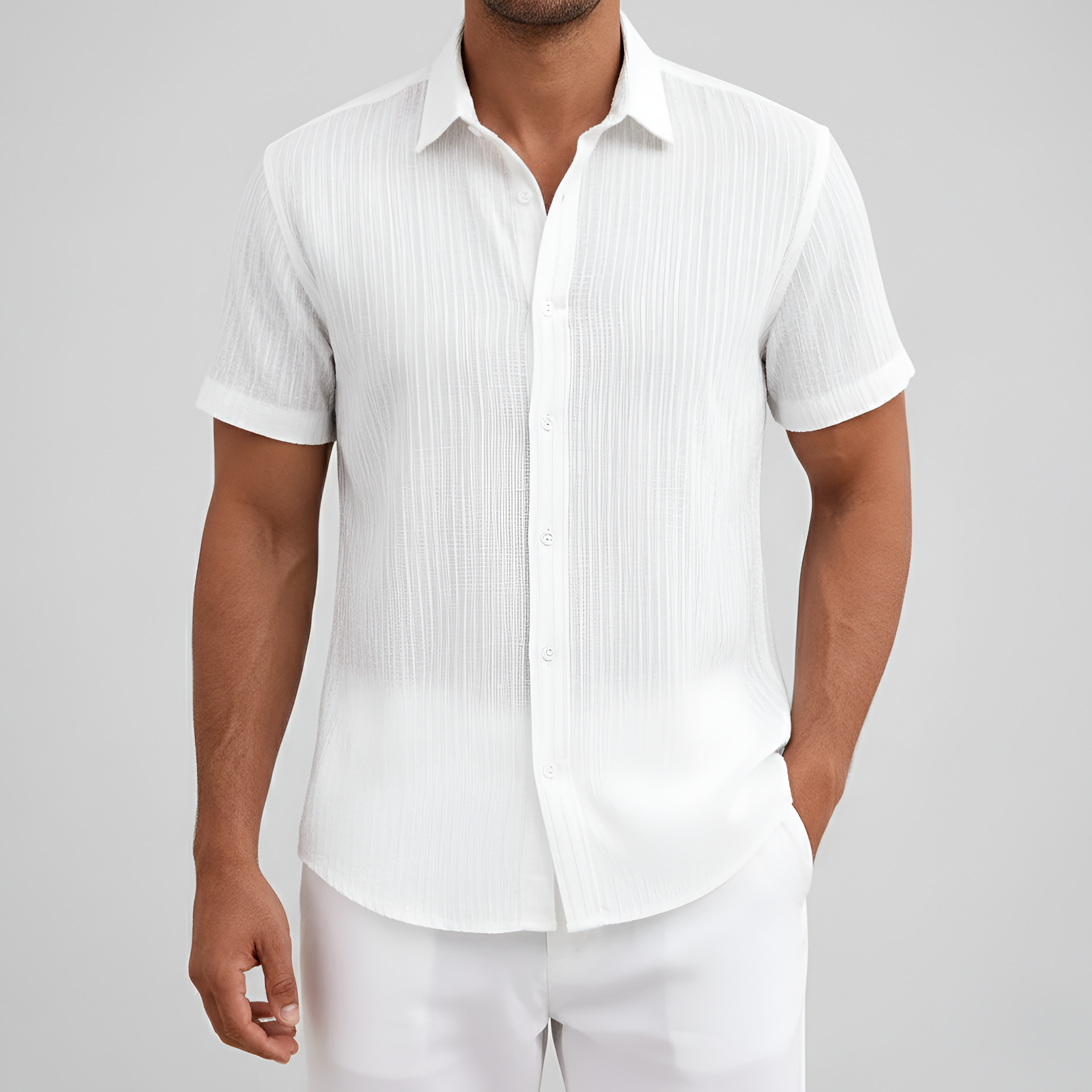 Camisa de Mezcla de Algodón para Hombre de Manga Corta con Cuello y Botones