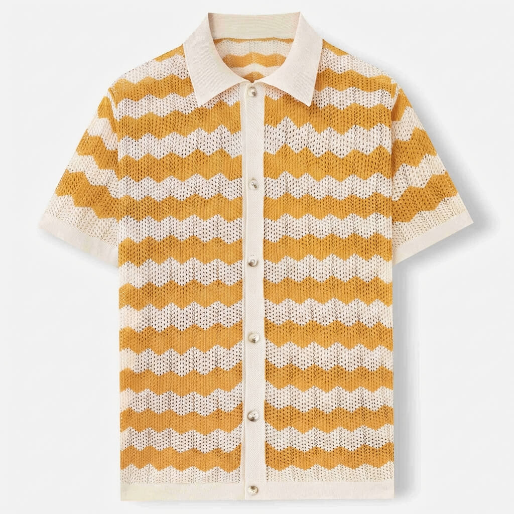 Polo de punto jacquard con botones para hombre — verano