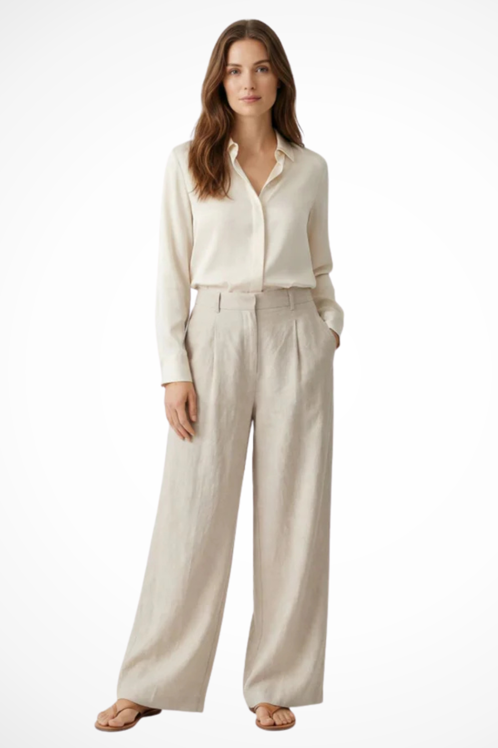 Pantalones de Pata Ancha con Pliegues Frontales y Cintura Alta para Mujer
