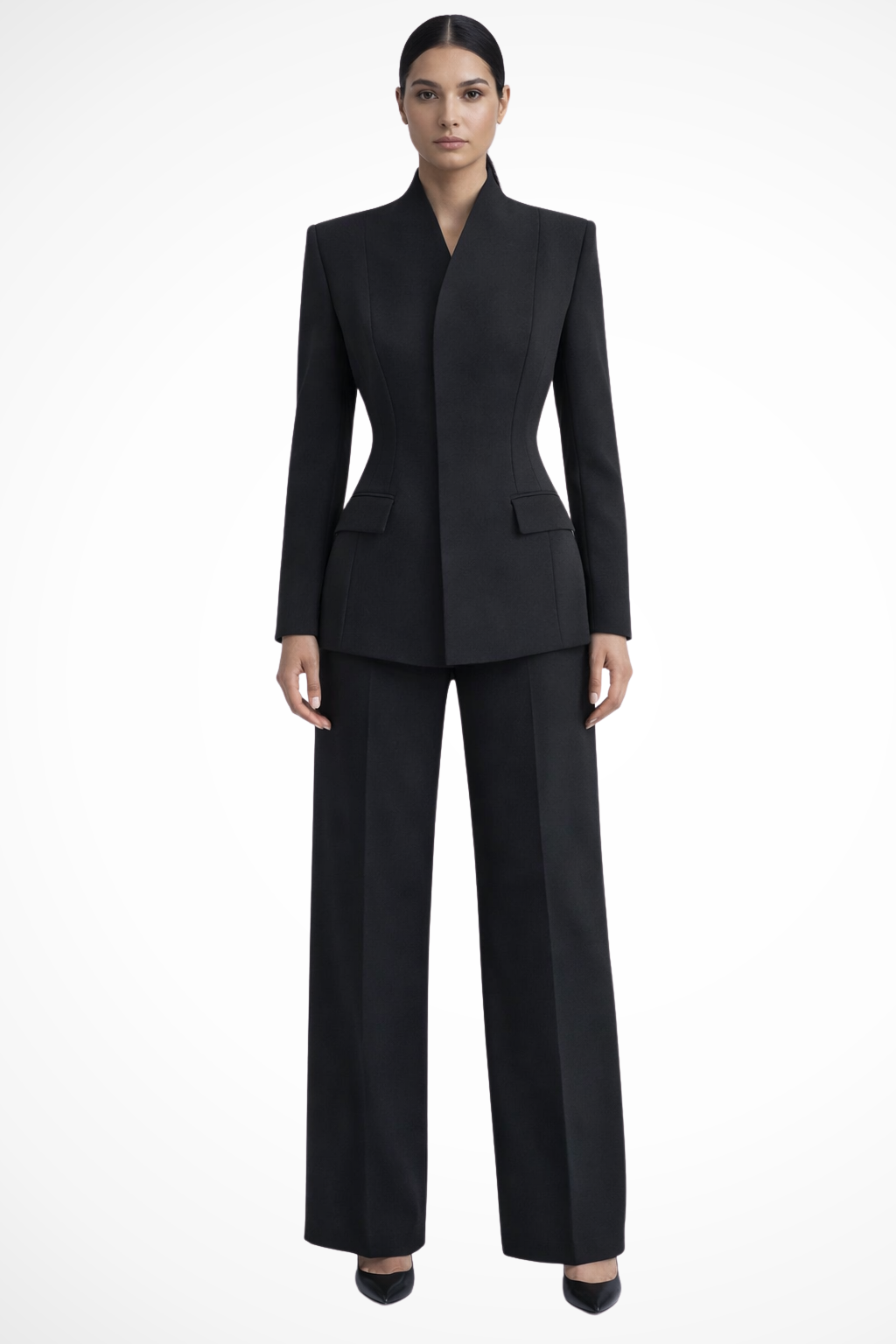 Traje de Dos Piezas para Mujer Blazer Entallado y Pantalón de Pata Ancha