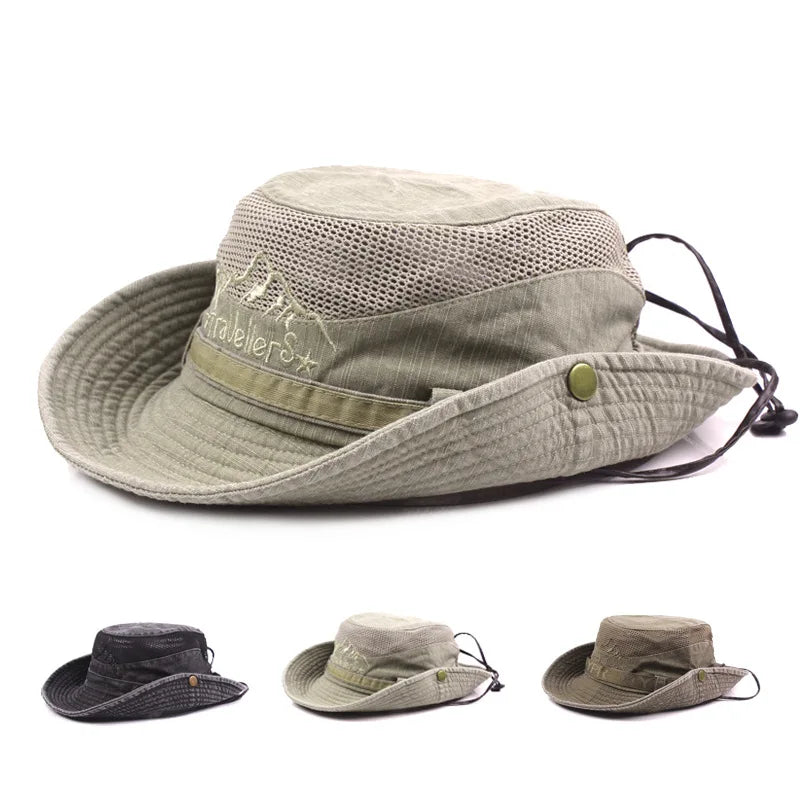 Bucket hat sombrero de sol unisex de algodón con malla transpirable para viaje