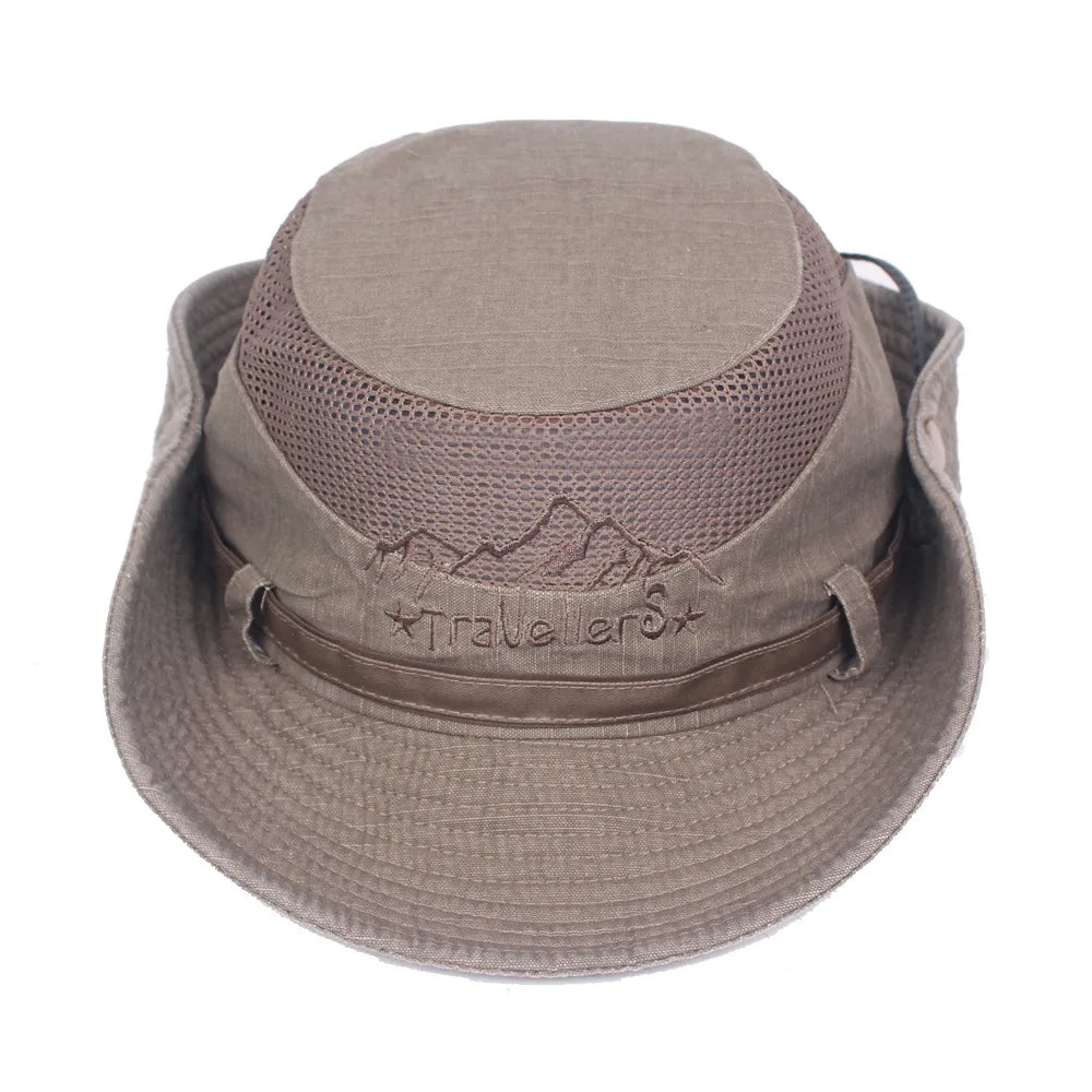 Bucket hat sombrero de sol unisex de algodón con malla transpirable para viaje