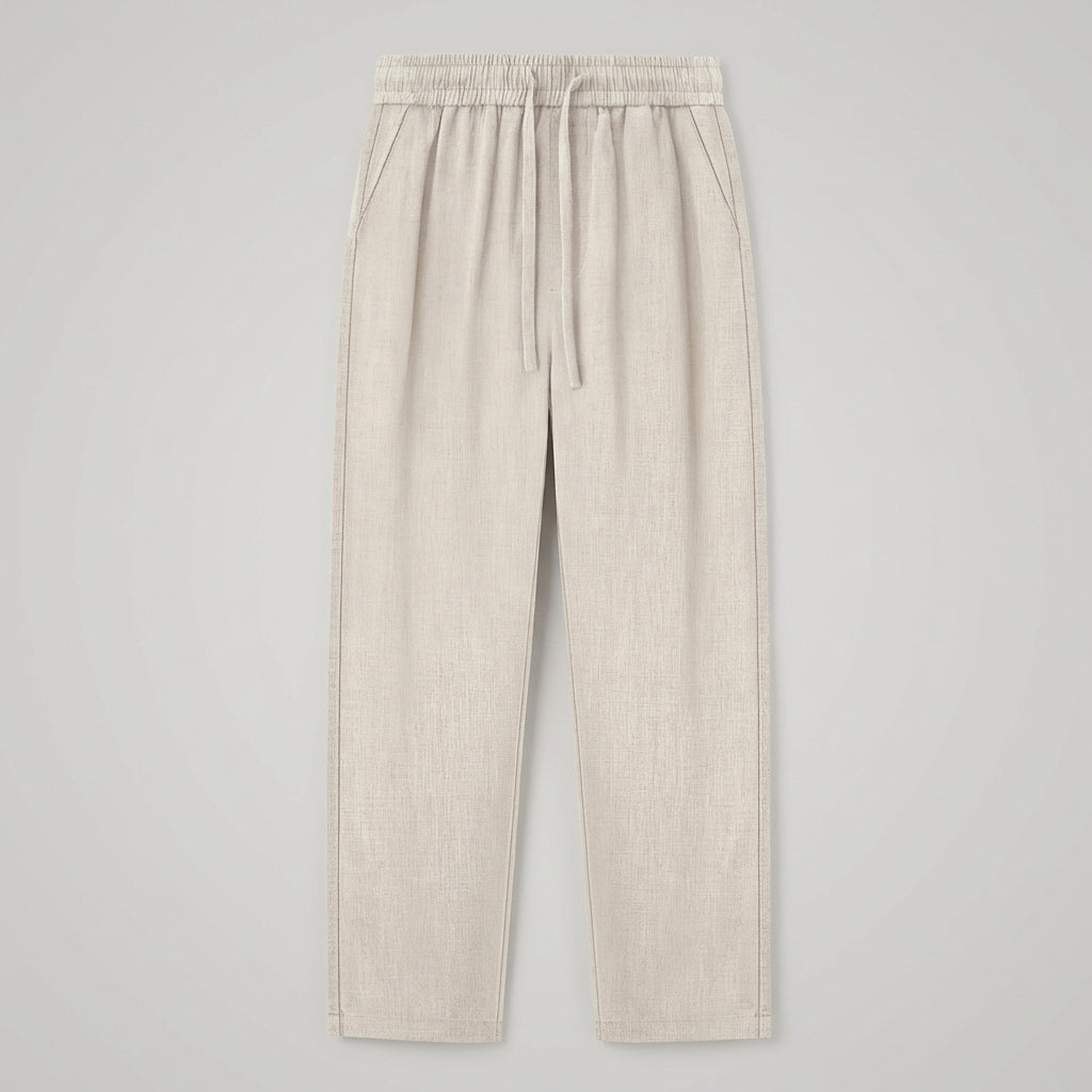 Pantalones de Algodón y Lino para Mujer de Pernera Ancha con Cintura Elástica