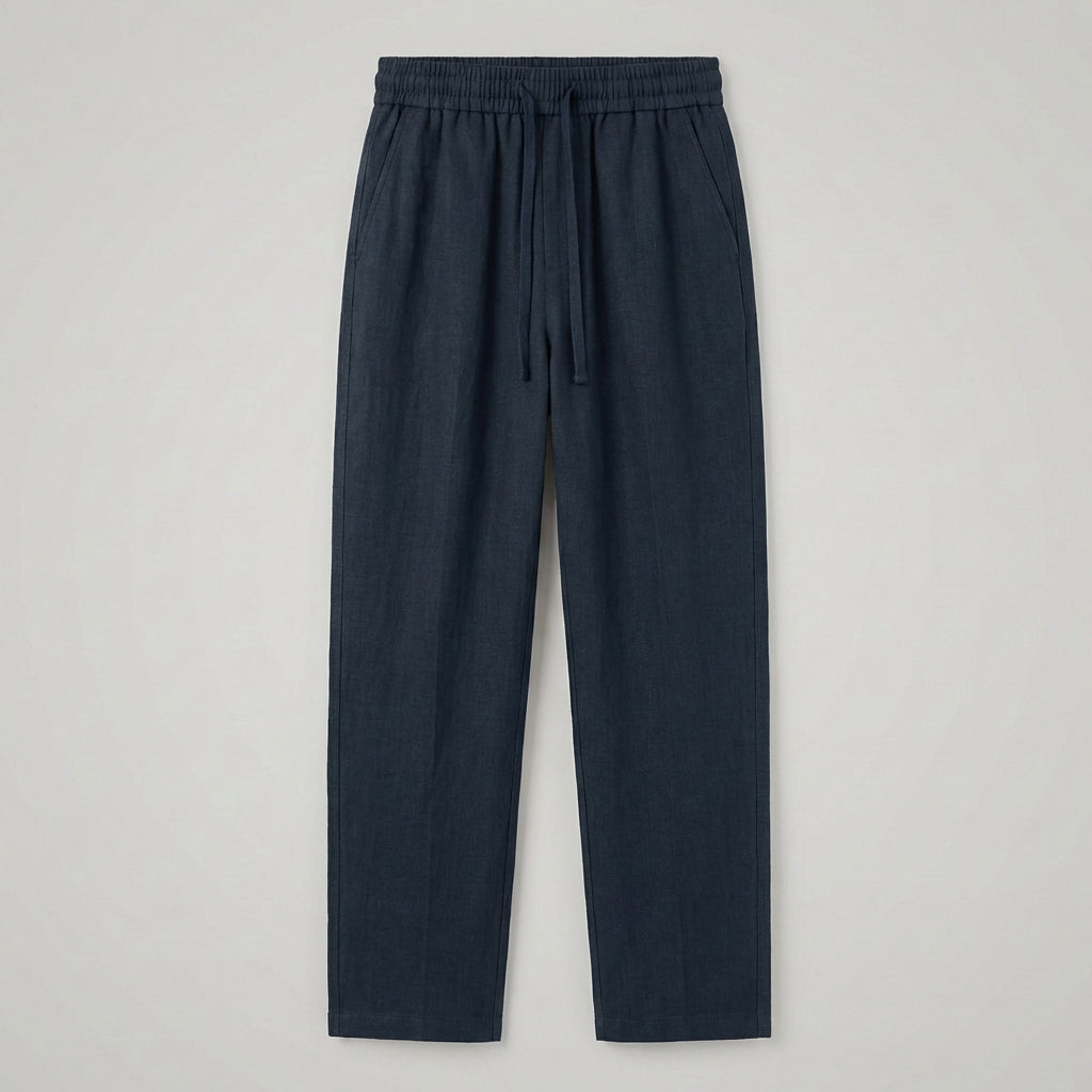 Pantalones de Algodón y Lino para Mujer de Pernera Ancha con Cintura Elástica