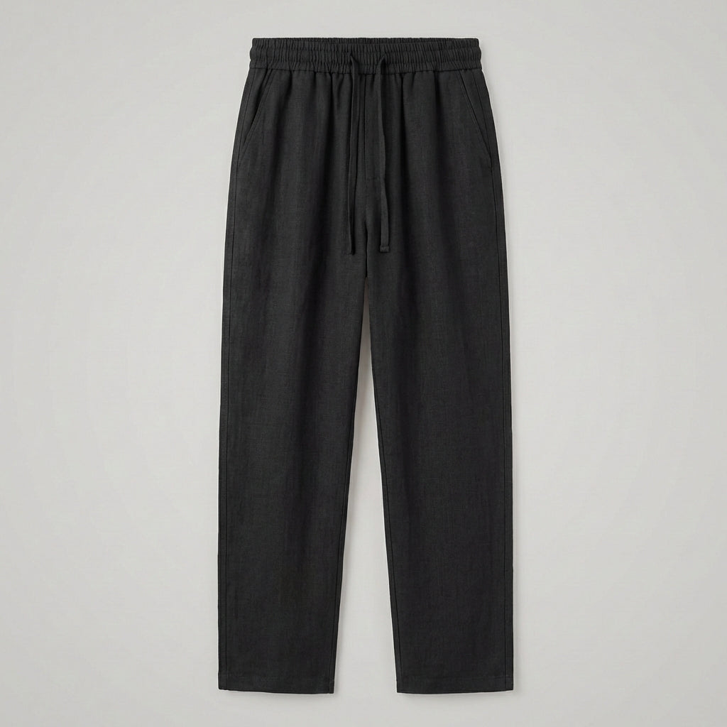 Pantalones de Algodón y Lino para Mujer de Pernera Ancha con Cintura Elástica