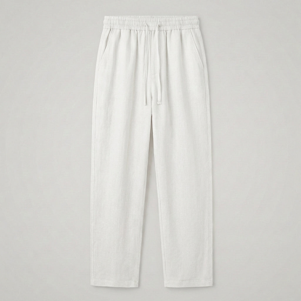 Pantalones de Algodón y Lino para Mujer de Pernera Ancha con Cintura Elástica