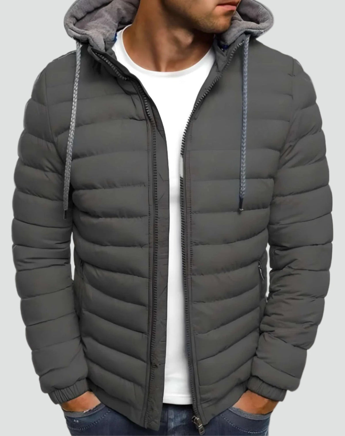 Chaqueta Acolchada Ligera para Hombre con Capucha y Cremallera