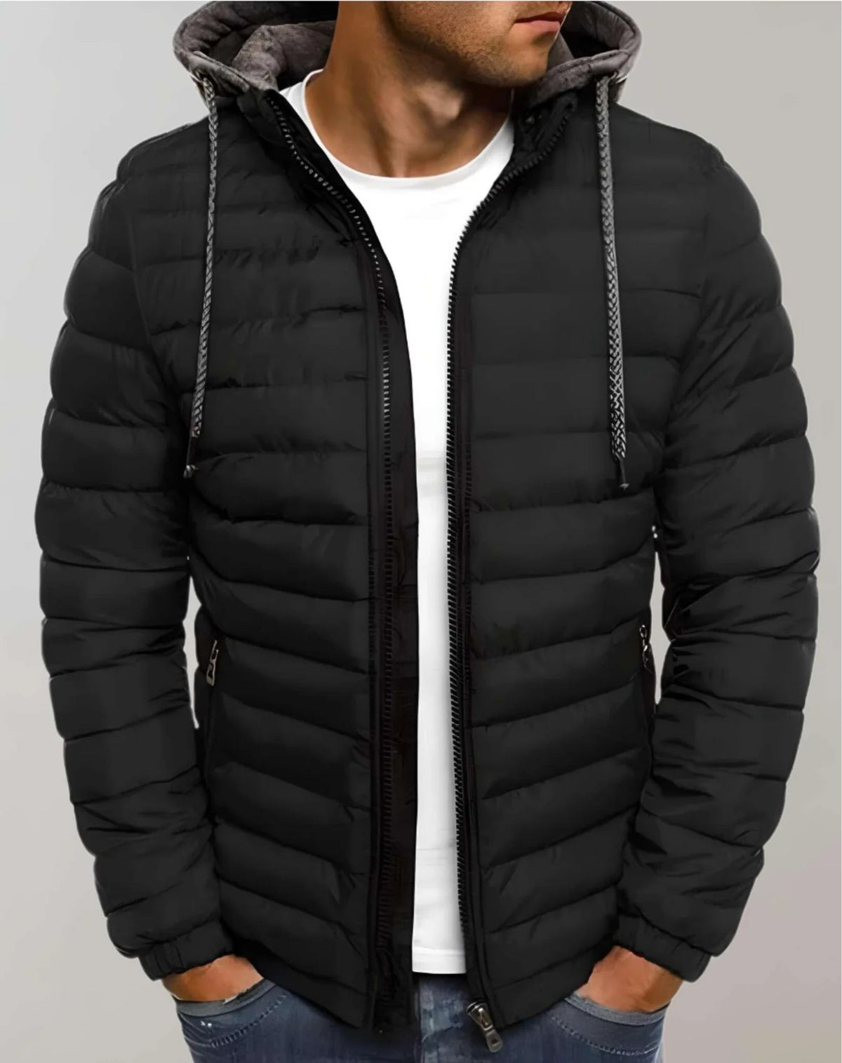 Chaqueta Acolchada Ligera para Hombre con Capucha y Cremallera