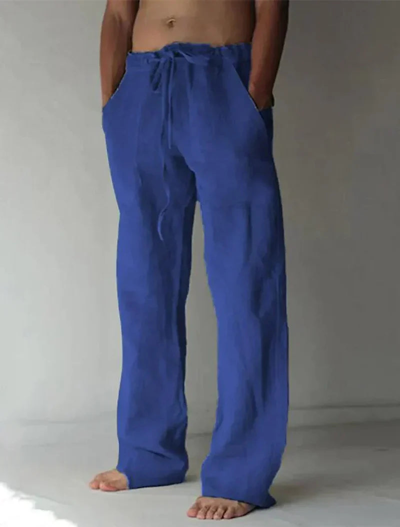 Pantalones de lino para hombre - corte holgado con cordón - casual diario