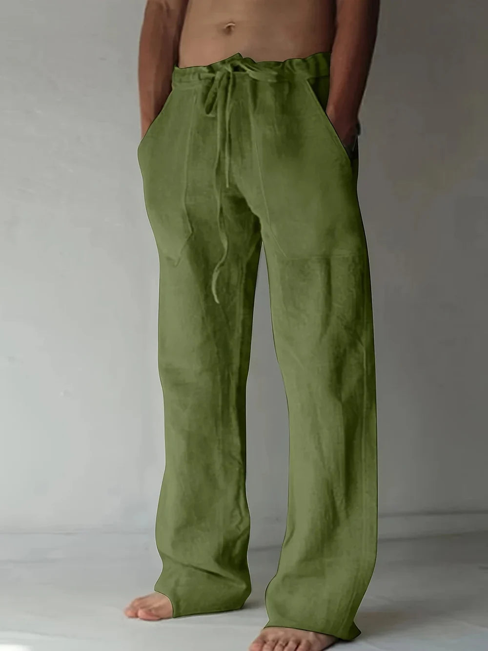 Pantalones de lino para hombre - corte holgado con cordón - casual diario
