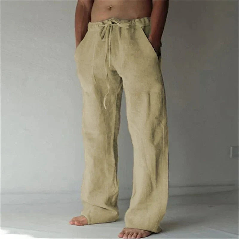 Pantalones de lino para hombre - corte holgado con cordón - casual diario