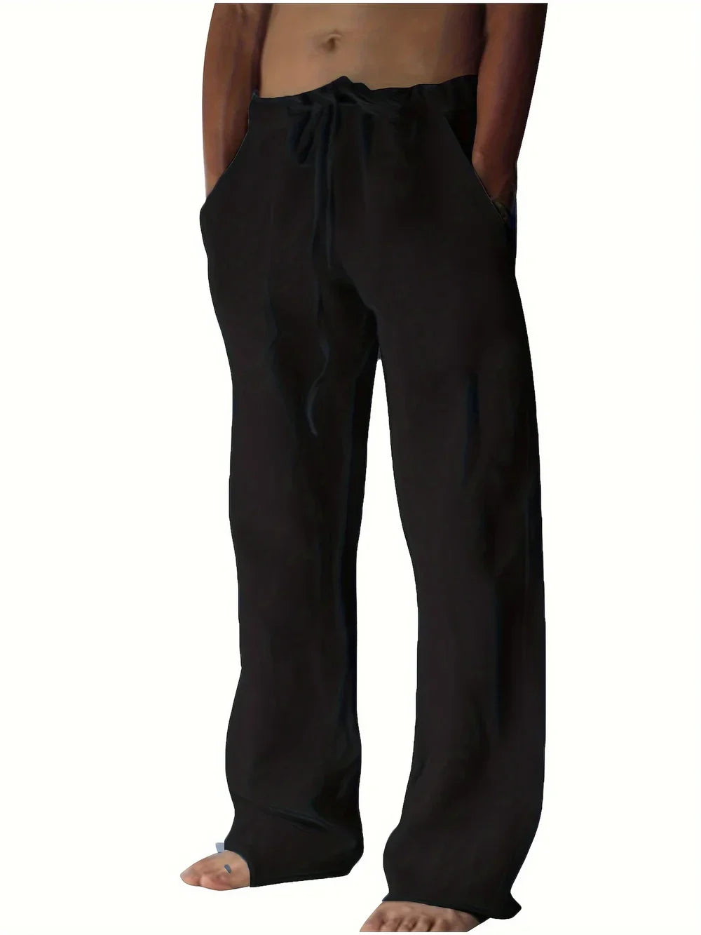 Pantalones de lino para hombre - corte holgado con cordón - casual diario
