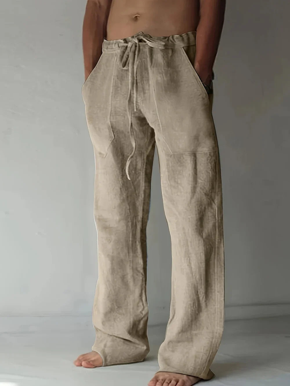 Pantalones de lino para hombre - corte holgado con cordón - casual diario