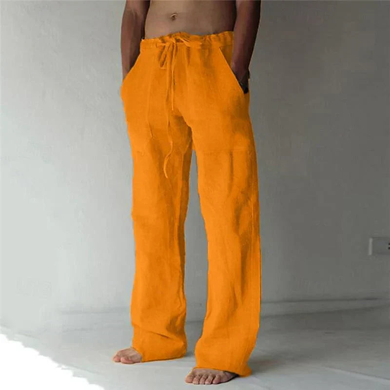 Pantalones de lino para hombre - corte holgado con cordón - casual diario