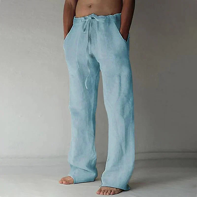 Pantalones de lino para hombre - corte holgado con cordón - casual diario