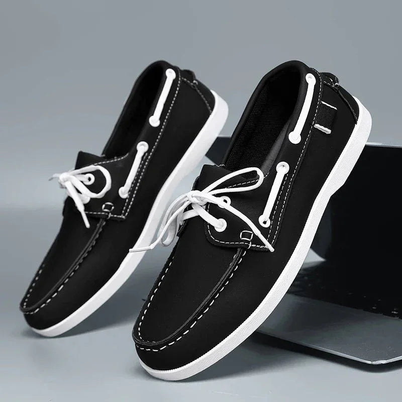 Mocasines de Lona para Hombre Estilo Slip-On con Suela de Goma y Puntera Redonda