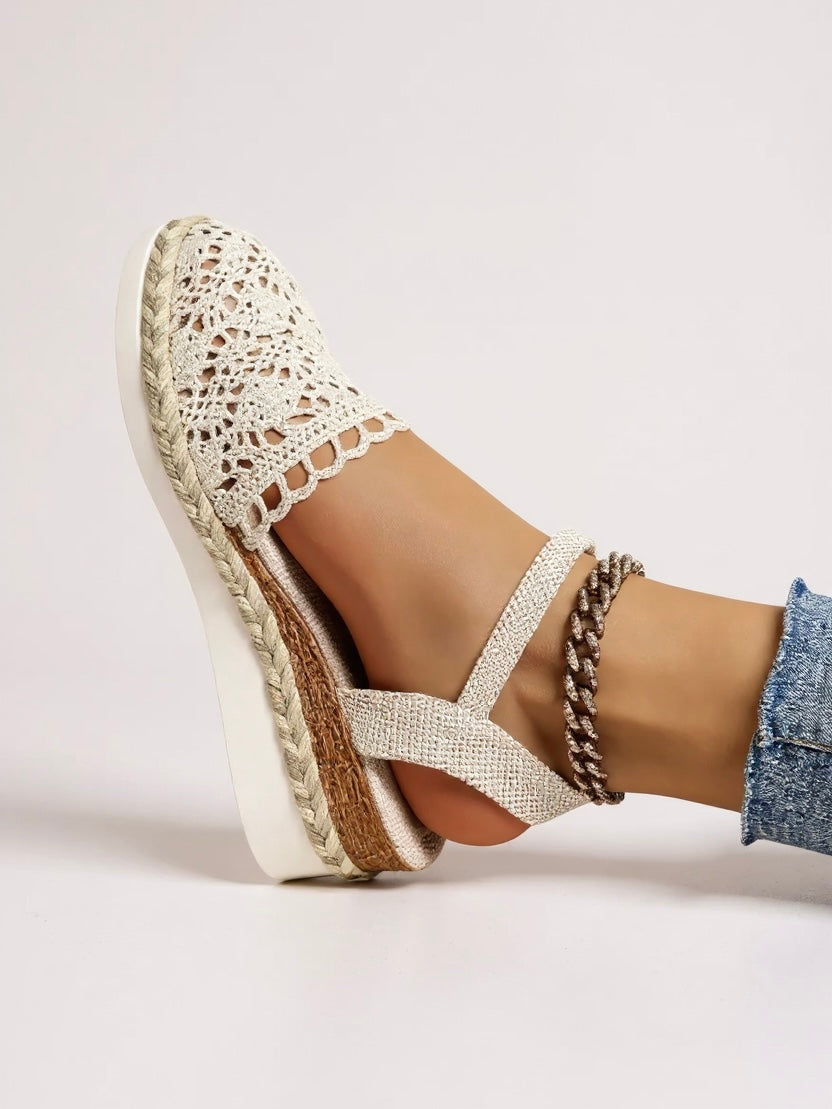 Sandalias de cuña para mujer con tira al tobillo y acabado natural - vacaciones