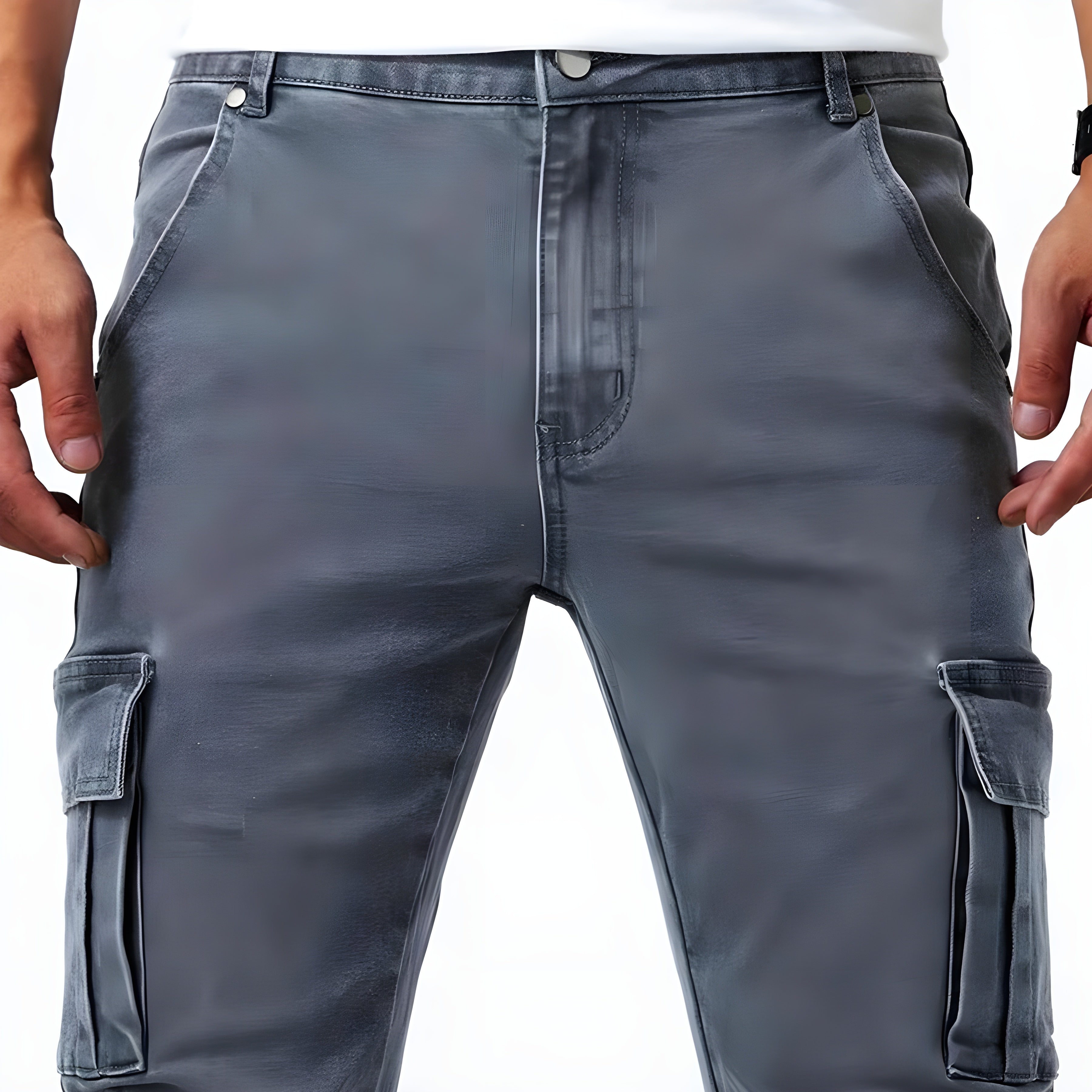 Pantaloni cargo da uomo in denim elasticizzato con tasche funzionali