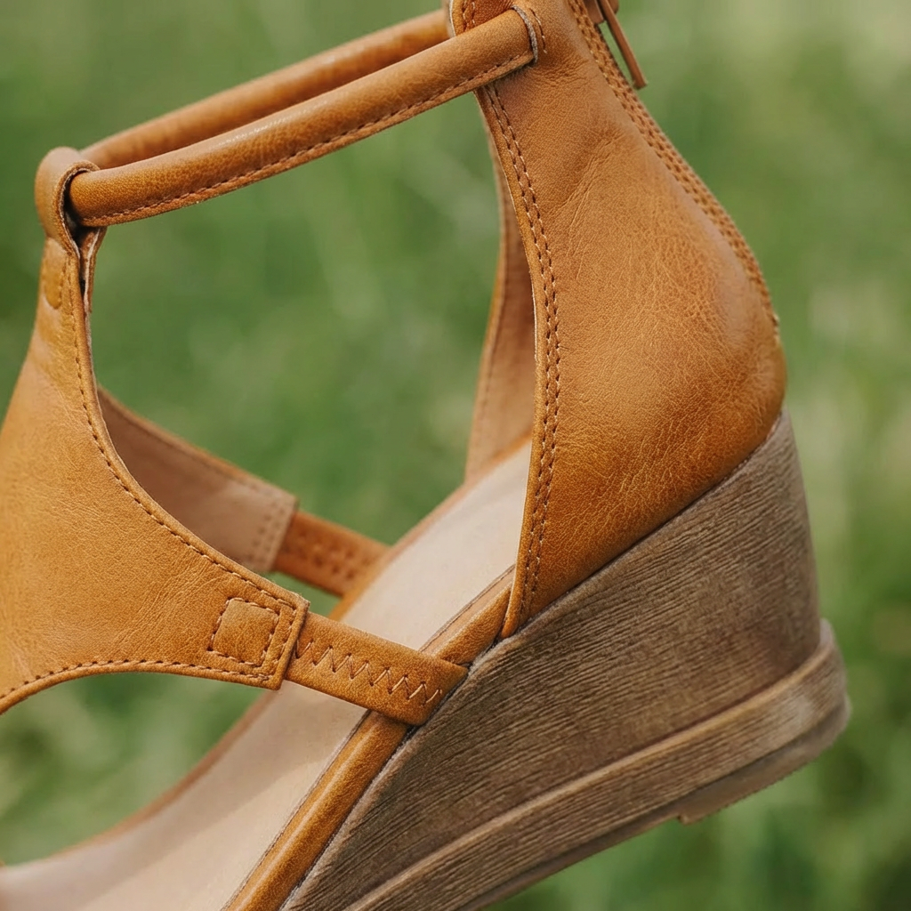 Sandalias de Cuña para Mujer con Tira al Tobillo y Cierre de Cremallera Trasera