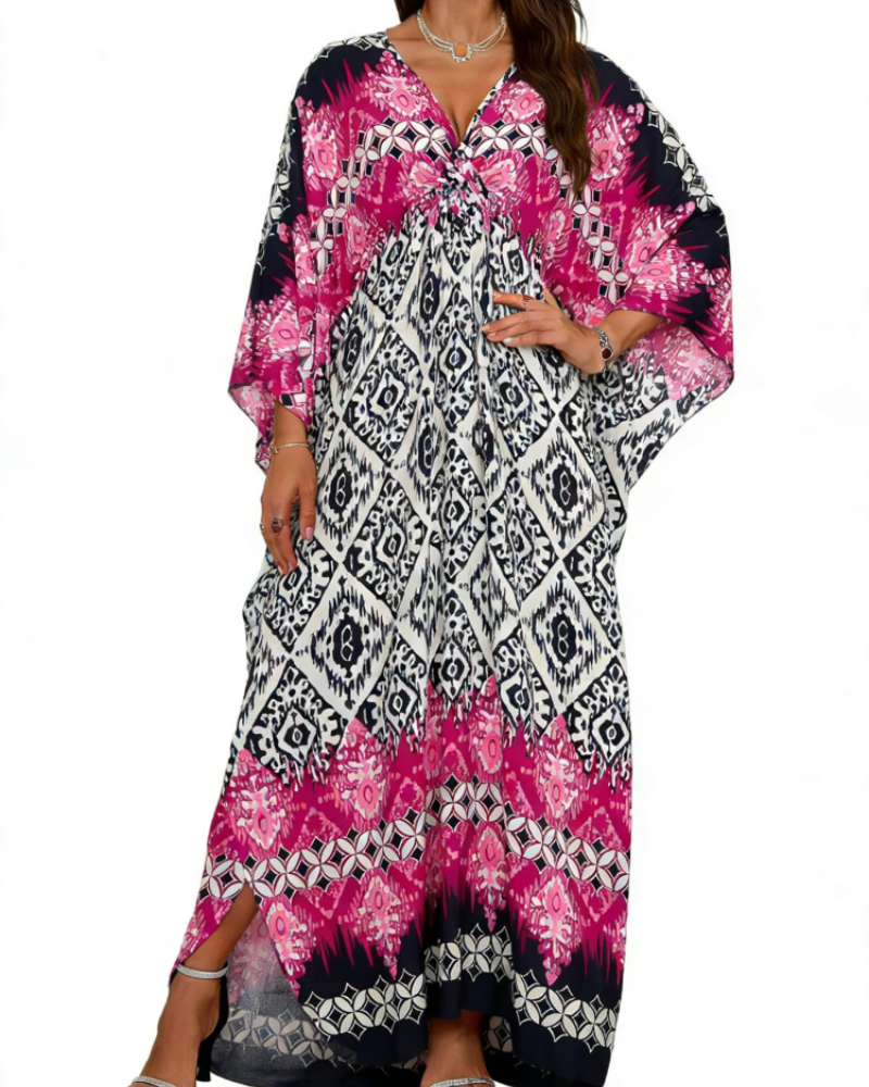 Túnica kimono bordada para mujer con cuello en V — playa