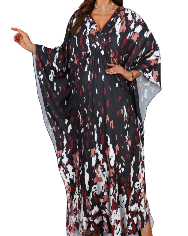 Túnica kimono bordada para mujer con cuello en V — playa