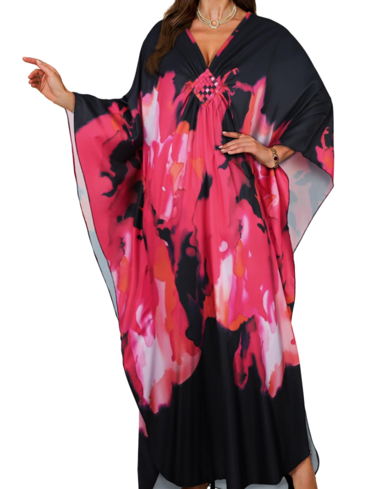 Túnica kimono bordada para mujer con cuello en V — playa