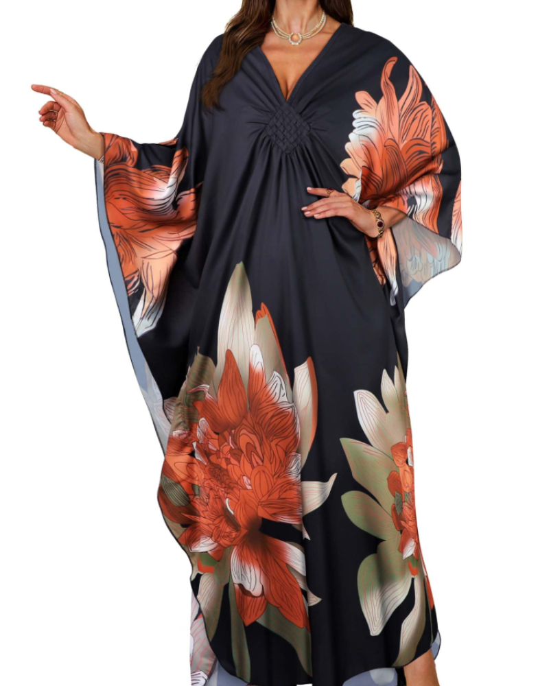 Túnica kimono bordada para mujer con cuello en V — playa