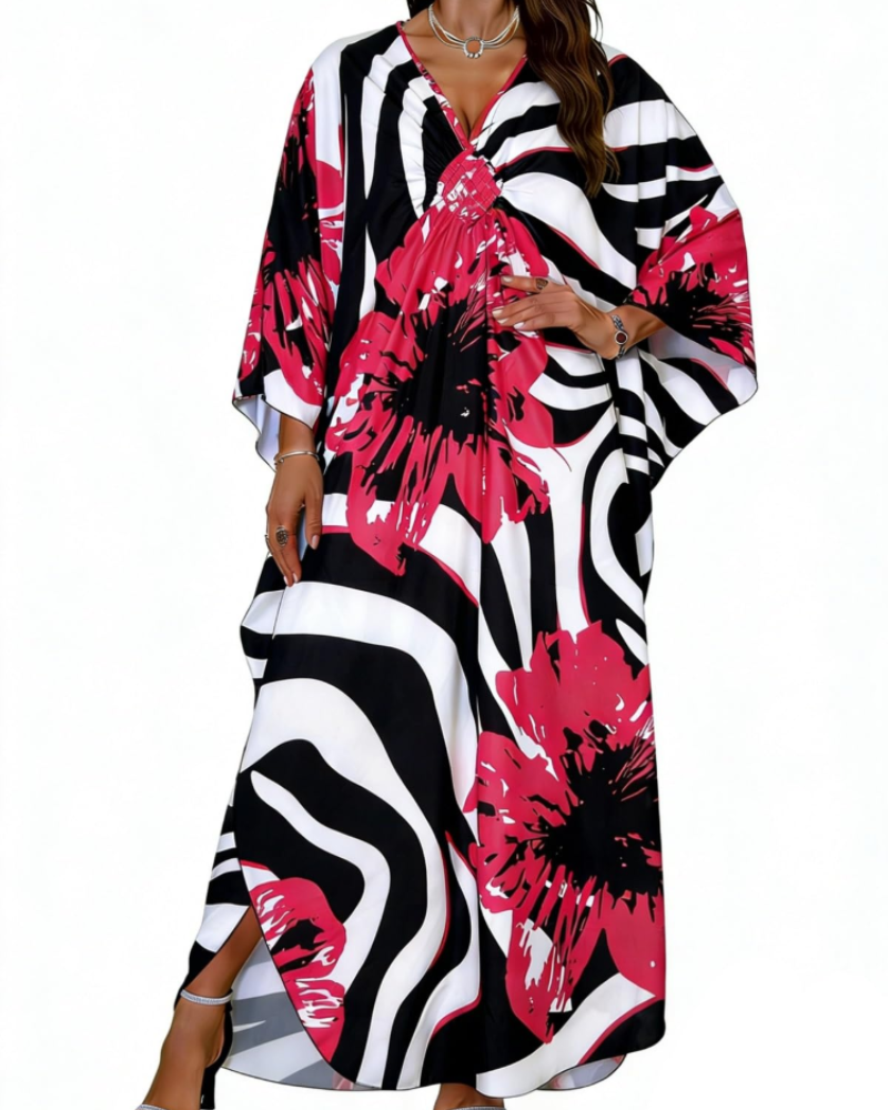 Túnica kimono bordada para mujer con cuello en V — playa