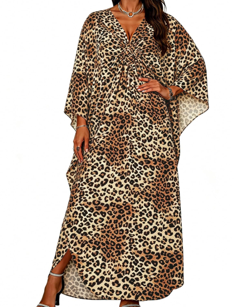 Túnica kimono bordada para mujer con cuello en V — playa