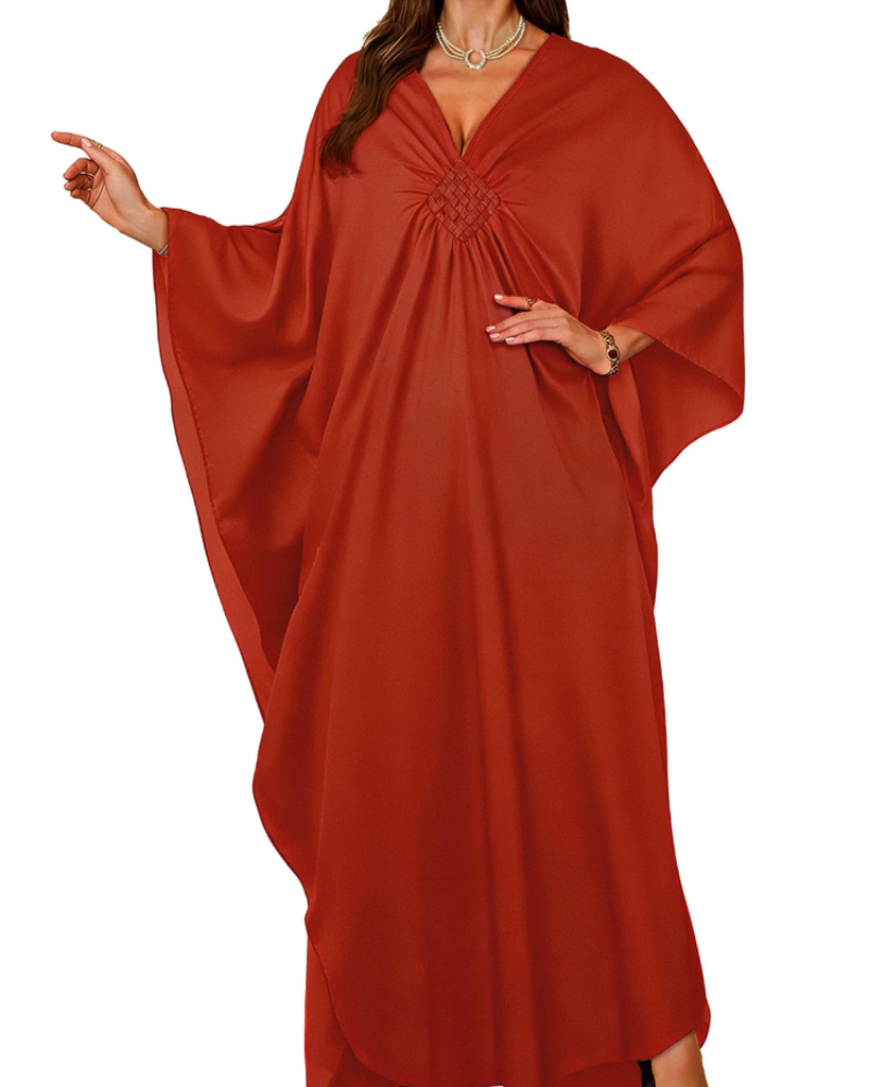 Túnica kimono bordada para mujer con cuello en V — playa