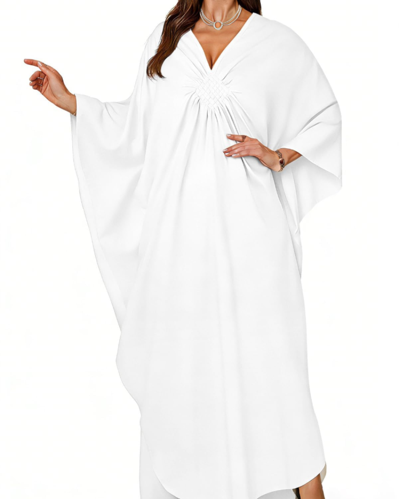 Túnica kimono bordada para mujer con cuello en V — playa
