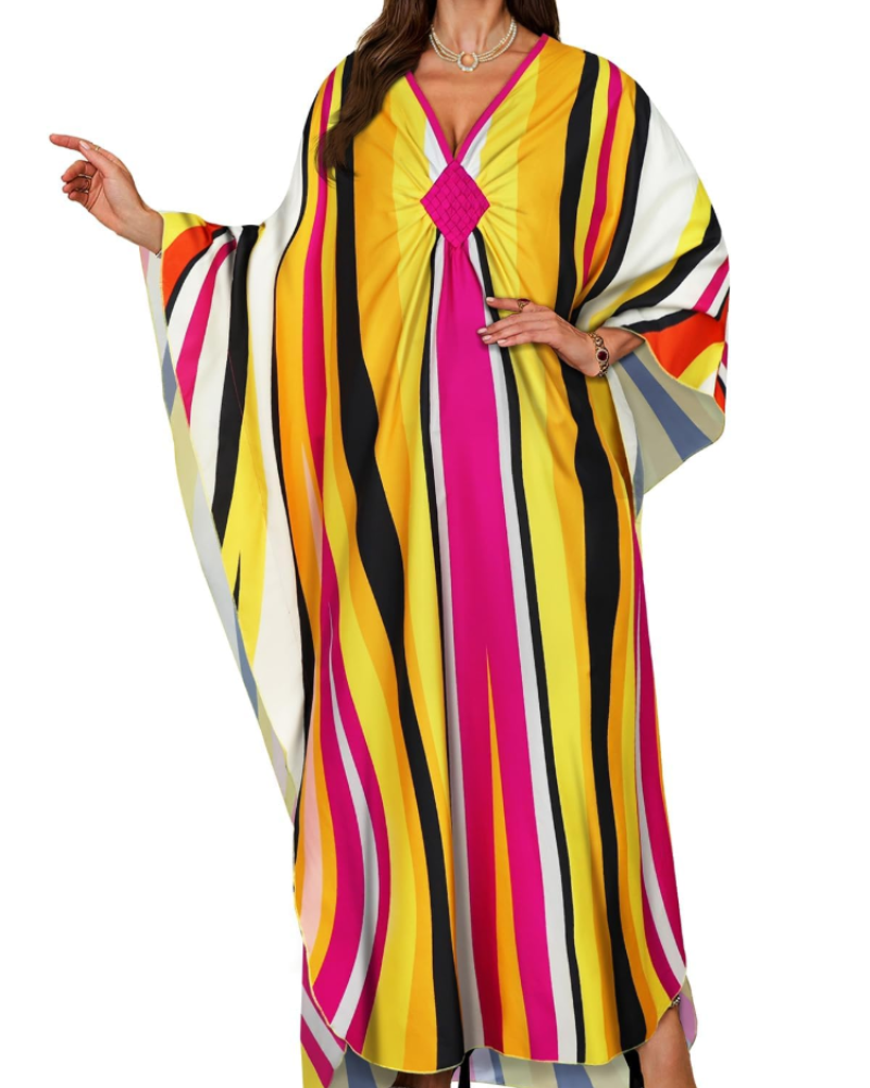 Túnica kimono bordada para mujer con cuello en V — playa
