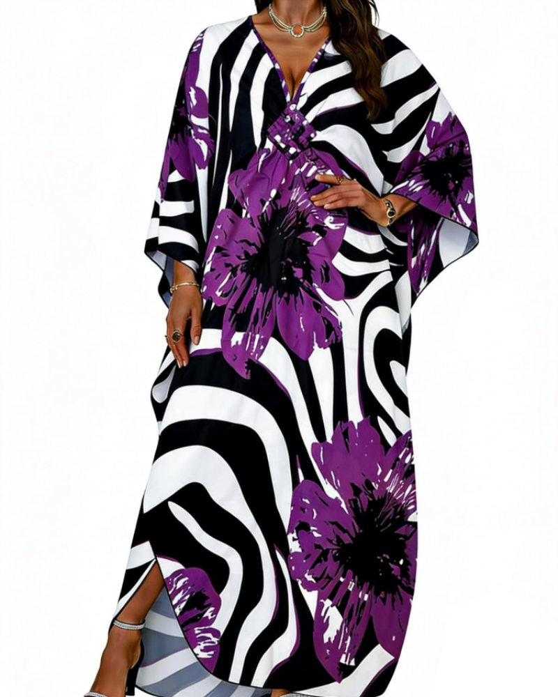 Túnica kimono bordada para mujer con cuello en V — playa