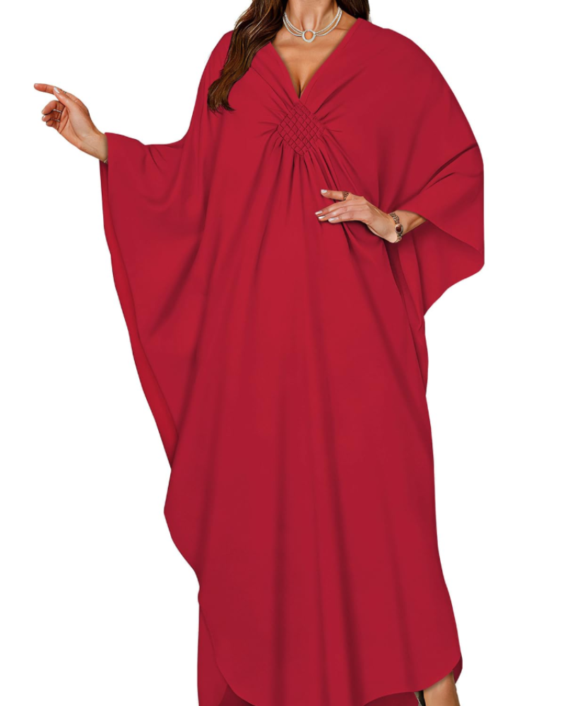 Túnica kimono bordada para mujer con cuello en V — playa
